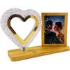 Generico Cornice Portafoto, Effetto Legno, con Lampada Led Forma Cuore, 3 Luci LED, Luce Calda Fredda Naturale, Drimmerabile, Tasto Touch, 26 x 19 x 9 cm