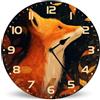 Horienteeon Orologio da parete in legno con volpe caduta in autunno, 25 cm, silenzioso, senza ticchettio, funzionamento a batteria, orologio autunnale in legno retrò per soggiorno, cucina, casa, bagno