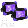 T-SUN 2 Pezzi Luce Nera UV LED Ricaricabile da 6000mAh con 180°, Supporto Girevole 400-405NM Proiettore UV LED per Glow Party, Halloween, Painting Disco