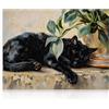 Dazzlewall Poster Retro Gatto, Gatto Nero che Dorme con Pianta Pittura ad Olio Stampa su Tela per Camera da Letto 30×40 cm Senza Cornice
