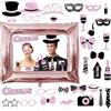 Eniyou 31 Pezzi Photo Booth Compleanno Di Scena Per Cabina Fotografica Di Compleanno Divertenti Per Feste Matrimonio,Con 31 Pcs Accessori Photo Booth E 1 Pcs Cornici Gonfiabile (Oro Rosa)