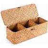 Dexpally Cesto Portaoggetti Intrecciato, Cesto Rettangolare Avec Partizione per Riporre Oggetti in Bagno, Soggiorno, Cucina | 32 x 12 x 11 cm | Naturale