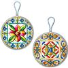 moorg Piatto Ceramica Decorato da Appendere Set da 2, Decorazioni cucina da Appendere con Gancetto, Stile Piastrelle Siciliane Maiolica, Piatti da Parete 16x 16 cm con Retro in Sughero