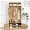 AeasyG 178x80x35cm Guardaroba Mobile Ingresso 4-in-1，Appendiabiti &Panca scarpiera & 8 Ganci ， Armadio Scarpe Chiuso Scaffale Aperto per Ingresso Corridoio,Legno naturale