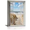 FajerminArt Spiaggia Vista 3D Finestra Effetto Stampe da Parete Con Cornice, Blu Litorale Paesaggio Quadri Moderni Spiaggia Naturale Ancia Stampe Su Tela Quadro Moderno Decor per Soggiorno Camera Da Letto 40X60cm