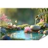 islandburner Poster di alta qualità, tranquillo giardino giapponese zen con acqua e fiore di loto, standard