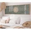 YUSUZHU Quadro su tela Japandi con luna verde salvia - Grande decorazione panoramica per la decorazione del letto. Immagini, dipinti, poster, stampe murali (50x150 cm/cornice interna).