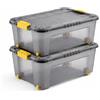 MA MAISON 2 Box Contenitori con Coperchio e Ruote - Contenitore Impilabile in Plastica con Apertura su 4 Lati per Officina, Garage e Auto (2, Grigio/Giallo)
