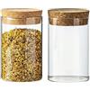 Bamboopack 2 bottiglie di vetro trasparente da 250 ml/8,5 oz con coperchio in sughero, contenitori da cucina, contenitori per tè per alimenti, barattoli per caffè, chicchi di cereali, biscotti