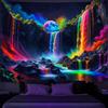 Simpkeely Simkeely Arazzo Cascata Fantastica e Pianeta a Luce Nera, Arazzo Naturale UV Reattivo, Paesaggio al Neon con Montagne e Onde da Appendere alla Parete - 150 x 200cm