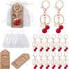 BEAMARKER 10 set di Portachiavi A Forma di Ciliegia Rossa, Bomboniere, Graziosi Ciondoli per Sacchetti di Frutta con Etichette di Ringraziamento A Forma di Ciliegia e Sacchetti di Organza per Matrimon