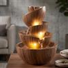 Arnusa Fontana a LED per interni ed esterni, in poliresina, altezza 39 cm, con faretti LED bianchi caldi, fontana da giardino, fontana decorativa per soggiorno, ufficio e giardino (effetto legno di noce)