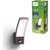 Philips Splay Applique LED da esterno con sensore di movimento, Antracite | Luce bianca fredda, 12 W, 1600 lm, 4000 K, Alluminio, Resistente a intemperie, LED integrato