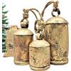 HIGHBIX Set di 3 giganti campane di mucca, stile vintage, shabby chic, fatte a mano, rustiche, portafortuna, da appendere, su corda, rustiche, XL