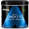 Aldous Bio Omega 3 Olio di Pesce 2000 mg Premium - 1000 mg EPA e 500 mg DHA | 150 Soft Gel - 1500 mg Omega 3 - Integratore Cuore, Cervello, Occhi - Trigliceridi - Fish Oil - ALDOUS