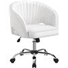 Yaheetech Sedia da Ufficio, Poltroncina Scrivania Schienale Reclinabile | Sedia Vanity, Altezza Regolabile, in Finta Pelle, per Camera da Letto, Studio, Crema