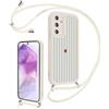 Saqmkil Righe Cover con Cordino per Samsung Galaxy A55 5G, Estivi Aesthetic Striped Disegni Cuore Blu Ragazze Custodia con Collana Tracolla Laccio Collo Corda Silicone Case per Samsung A55, Beige