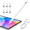 Wowsofty Stilo Compatibile Con IPad 2018-2025, Ricarica Rapida USB-C Per IPad 11 A16/10/9/8/7/6, Pro 11/12.9, Air 3/4/5/M2/M3, Palm Rejection, Attacco Magnetico, 6 Punte (bianco)