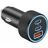 Bgfaquri Caricabatteria da auto a 3 porte 67 W, Accendisigari USB Ricarica Rapida 12 V 24 V con PD PPS QC 3.0 Ricarica Rapida, USB C e USB A per Smartphone Tablet Computer Portatile Console GPS Compact