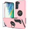 KRAFTCARE Custodia per Samsung Galaxy S21 FE 5G 1 Pack Pellicola Protettiva in Vetro Temperato con 360 ° Ring Stand Cover Magnetic Car Mount Custodia Antiurto per Samsung S21 FE 5G, Rosa