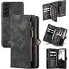CaseMe Portafoglio Custodie Pelle per Samsung Galaxy S22 5G,Rimovibile Posteriore Caso Flip Antiurto Cover Con Cerniera,Slot Per Schede e Magnete Originale (Nero)