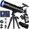 MEEZAA Telescopio Astronomico Professionale per Adulti, Bambini e Principianti, 90 mm Apertura 600 mm Telescopio Rifrattore con Treppiede, Adattatore Smartphone, Filtro Lunare, Borsa e Guida Lunare