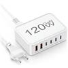 Lumoryx Caricatore USB C 120 W, stazione di ricarica rapida con 6 porte (3 USB-C + 3 USB-A), blocco caricatore multiplo da parete, compatibile con iPhone 15, Samsung Galaxy, iPad, laptop e altri dispositivi