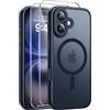 Qasyfanc Magnetica Cover per iPhone 16, Nero | Compatibile con MagSafe,con 2 Pezzi Vetro Temperato Pellicola, Cover Clear Slim Fit Antiurto Militare Antigiallo