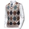 Herothorn Gilet Maglia da Uomo con Diamante Spesso Argyle Maglieria Senza Maniche Maglione Cardigan Scollo a V Smanicato Pullover Panciotto Canotte con Bottone