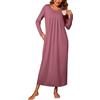 Leversic Camicia da Notte Donna Manica Lunga Invernale Camice da Notte Cotone Vestito con Tasche Elegante S-3XL
