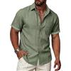 Ailisus Camicia in lino da uomo, a maniche corte, vestibilità normale, a contrasto, per lavoro, ufficio, estate