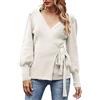 Generic Maglione con scollo a V, da donna, a maniche lunghe, con scollo a V profondo, lavorato a maglia, tinta unita, con incrocio frontale, leggera, elegante, sexy, casual