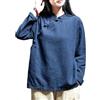 ThiCc Camicetta da donna in cotone e lino, stile cinese, stile vintage, con bottoni e colletto alto, camicia Hanfu a maniche lunghe, asimmetrica, stile retrò, vestibilità larga, abbigliamento da lavoro
