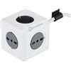 Electraline 62044 Multipresa Cubo Powercube 5 posti 2 Schuko + Spina Italiana, 3 Bivalenti 10/16A Italiane, Colore Bianco, Cavo 1,5M