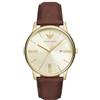 Emporio Armani Orologio analogico al quarzo da uomo con cinturino in pelle AR11610, Marrone, Moderno