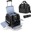 BAFASO Valigia Trolley Trucco, Borsa per il Trucco da Viaggio con Carrello | con 3 Tasche Rimovibili e 1 Borsa per Pennelli per Trucco, Carrello Staccabile, Nero