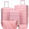 KONO Set di Valigie 5 Pezzi, 3 Trolley e 2 Borse, Rosa | Trolley Rigidi in ABS+PC da 55/65/75 cm, Borsa da Viaggio da 32 L, Borsa Organizer, Lucchetto TSA