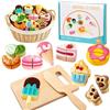 KUKUTrue® Accessori Cucina Giocattolo in Legno per Dolci 2 3 4 5 | Set da Taglio Dolci 12 Pezzi con Coltello, Tagliere, Borsa e Velcro, Regalo per Bambini 2-5 Anni per Giochi di Ruolo