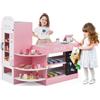 HOMASIS Supermercato Giocattolo per Bambini, Registratore Cassa Bambini in Legno, Cassa Giocattolo per Bambini con Distributore Automatico, per Bambini dai 3 agli 8 Anni (Modello 1, Rosa)