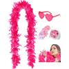 DAJOOEE Boà di piume da 45g (2 iarde) con glitter e occhiali a forma di cuore - Per donne e ragazze - Addio al nubilato, Halloween e costumi (Rosa shocking)