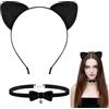 YUYWWAN Set di Accessori per Costumi da Gatto, Cerchietto con Orecchie Gatto e Collana con Campanellino, Nero Accessori Costume da Catwoman per Donne Bambine Halloween Carnevale Giochi di Ruolo