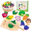 KUKUTrue® Accessori Cucina Giocattolo in Legno per Bambini 2 3 4 5 | Set da 12 Pezzi per Tagliare Verdure con Coltello in Legno, Tagliere, Borsa e Chiusure a Strappo, Regalo 2-5 Anni