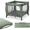 hauck Box da Viaggio Quadrato con Materassino, Sleep N Play SQ Dark Green | Chiusura compatta con borsa, apertura gioco XL a zip, dalla nascita a 15 kg/3 anni, box bambini e culla da campeggio 2in1