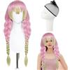 Aurihxus Parrucca per cosplay con anime rosa, verde, lunga treccia, Mitsuri Cosplay Wig, parrucca lunga da donna, parrucche per carnevale, accessori per feste
