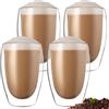 PRITOK Set di 4 tazze da caffè espresso da 450 ml, a doppia parete, in vetro borosilicato, per latte, macchiato, cappuccino, birra, latte, tè