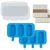 DQZSY Stampi in silicone per ghiaccioli fatti in casa con coperchio, senza BPA, stampi per ghiaccioli con 3 cavità, per torte, gelati, ghiaccioli a rilascio facile, con 100 bastoncini di ghiaccioli (set da