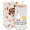 HSSPIRITZ Friends Merchandise - Tazze in vetro con coperchi e cannucce, The Duck The Chick Friends, regalo di compleanno o di Natale per donne e uomini, tazza da caffè ghiacciato da 473 ml, ideale per