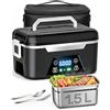 LANMOU Scaldavivande Elettrico Portatile, 1,5L Scaldavivande Batteria Ricaricabile USB, Batteria 18000 mAh, Timer, Acciaio Inox 304, Porta Pranzo Riscaldabile per Ufficio, Viaggio, Cantiere, Auto