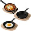 SHUESS Set di 3 padelle in ghisa, piccole padelle in ghisa da 14 cm, con tagliere in legno, piccole padelle a induzione per forno e barbecue, mini padella come padella per uova fritte, mini padella e