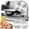 CGOLDENWALL Affettatrice Elettrica 220W - Spessore Regolabile 0‑20 mm, 2 Lame in Acciaio Inox 19 cm (Dentata & Liscia), per Carne, Formaggio, Pane e Verdure, Sicurezza con Spingitutto(Argento)